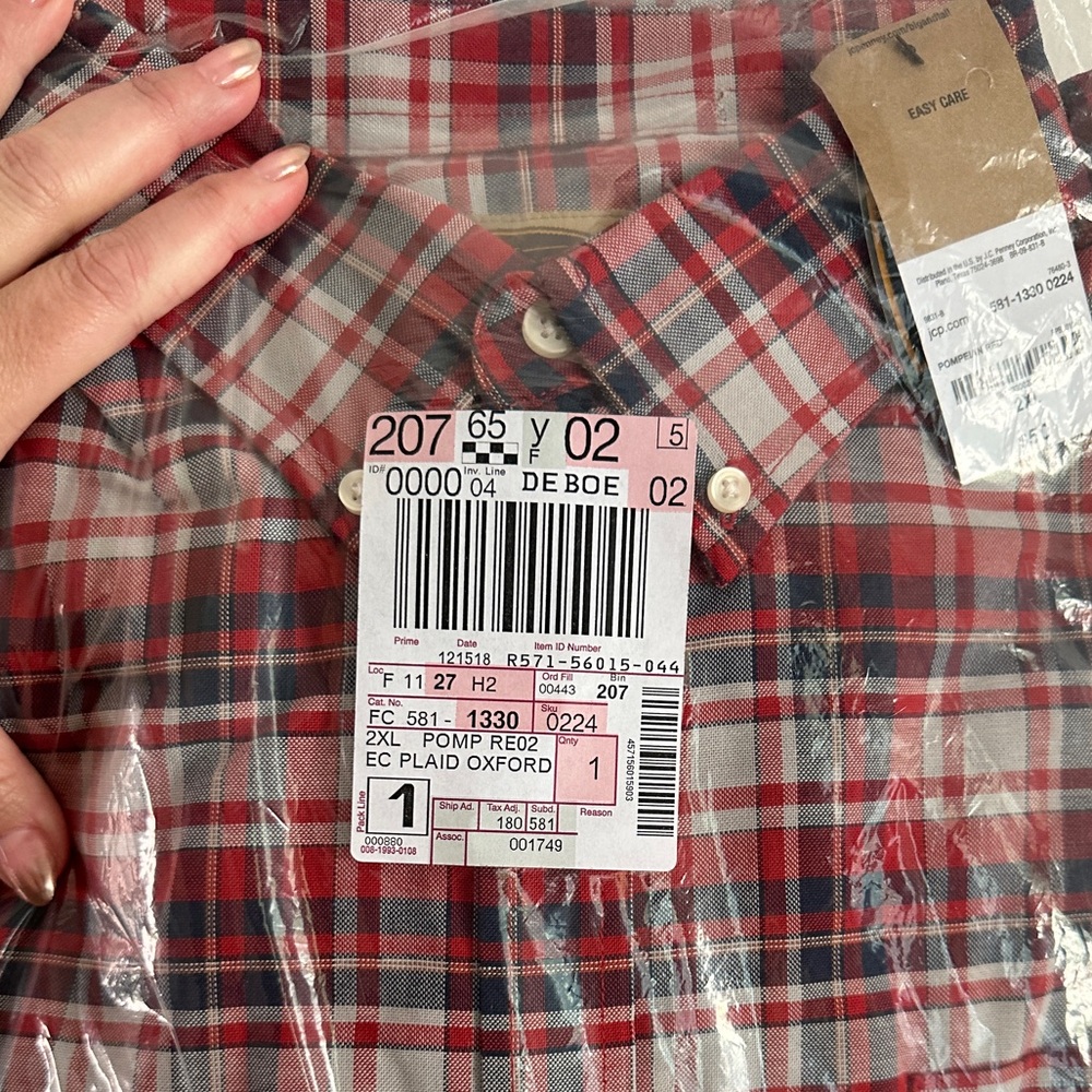 Foundry Red Plaid Oxford Shirt. Size 2XL